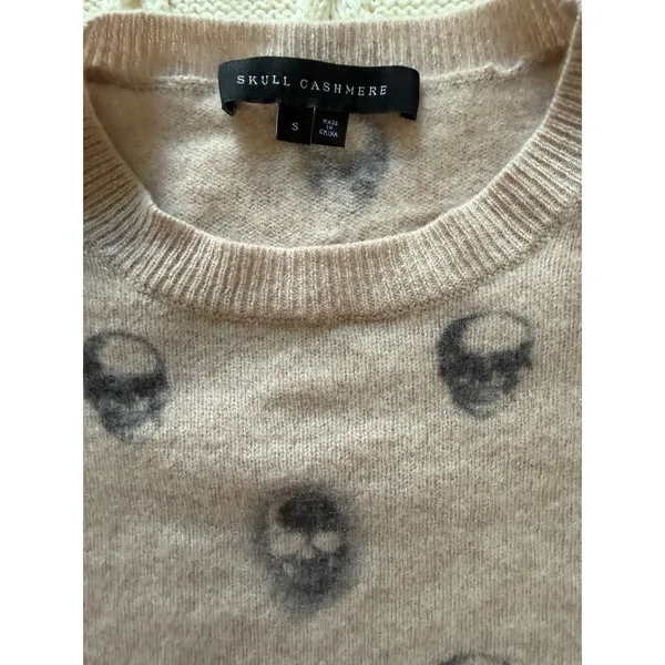 Skull Cashmere 100% Cashmere Skull Print Sweater | Women's Small | Taupe/Blush - Image 3