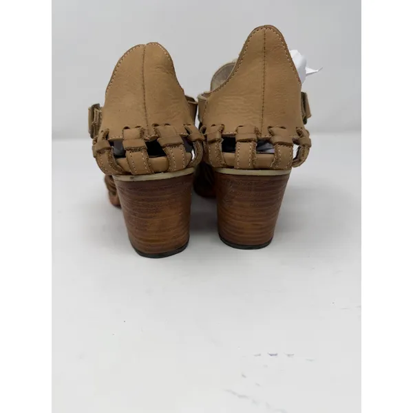 Freebird Poisn Huarache Bootie Sandals Tan Leather Woven Block Heel Womens 9 - Image 4