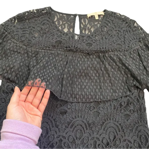 7 For All Mankind Black Sheer Ruffled Blouse with Bell Sleeves - Image 5