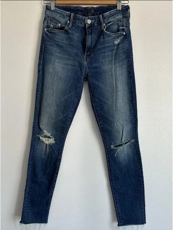 MOTHER Denim High-Waisted Looker Ankle Fray Furiously Happy Distressed Blue - Image 2