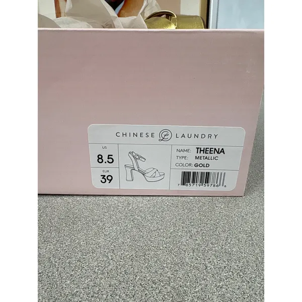 NIB Chinese Laundry Size 8.5 Theena Metallic Gold Platform Heeled Dressy Sandals - Image 7