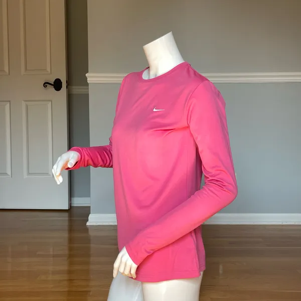 Nike Women’s Dri-FIT Long Sleeve Athletic Shirt Pink Crew Neck Size M - Image 3