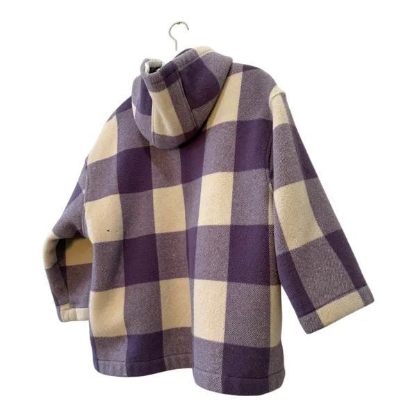 United Colors of Benetton Hooded Wool Coat Purple Plaid Women’s 38 - Image 11