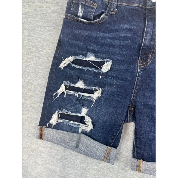 Judy Blue Distressed Denim Shorts Dark Wash Cuffed Bermuda XL - Image 3