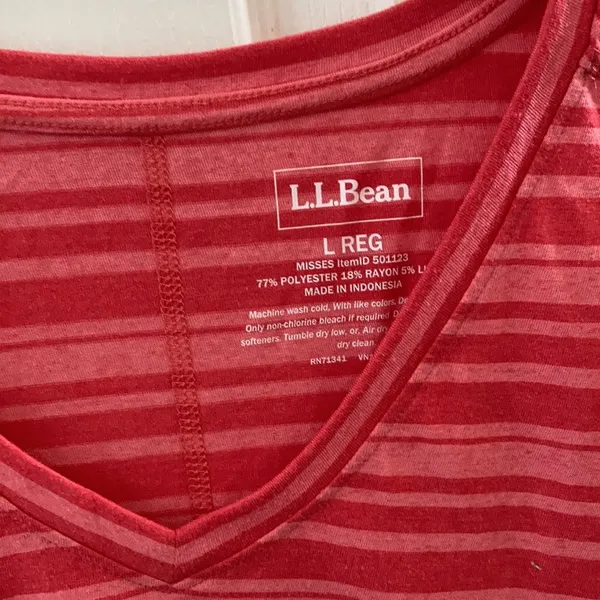 FINAL MARKDOWN LADIES l.l bean striped v neck tee large - Image 3