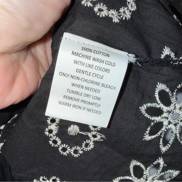 Monograph Black Cream Embroidered Ruffle Short Sleeve Top Boho‎ Medium - Image 5