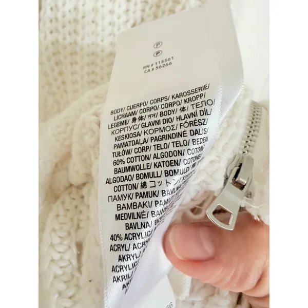 7 For All Mankind‎ Sweater Womens Medium Cream White Side Zip Shaker Knit Cotton - Image 8