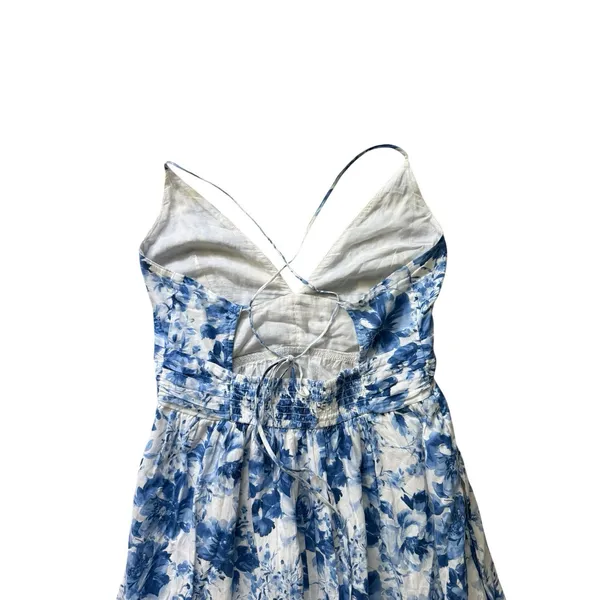 Abercrombie & Fitch Tiered Ruffle Maxi Dress Small White Blue Sundress Tie Back - Image 6