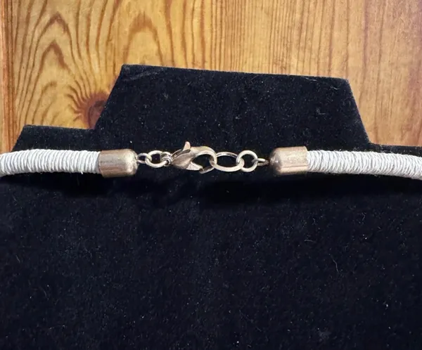 Cord Wrapped Silver Tone Acrylic beaded Chandelier Necklace - Image 5