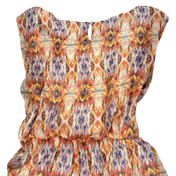 As You Wish Shift Dress Womens L Orange Abstract Print Chiffon Lined Cap Sleeve - Image 10