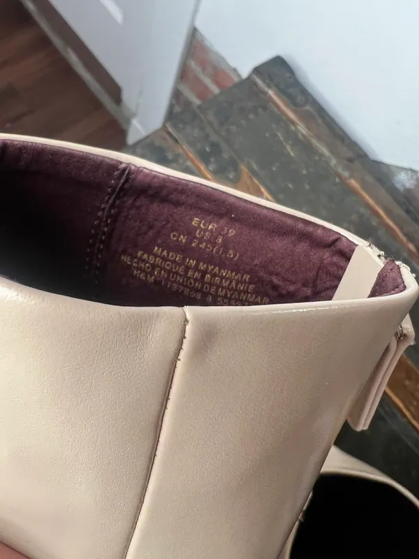 Vegan Beige Kitten Heel Pointed Toe Booties - Image 9