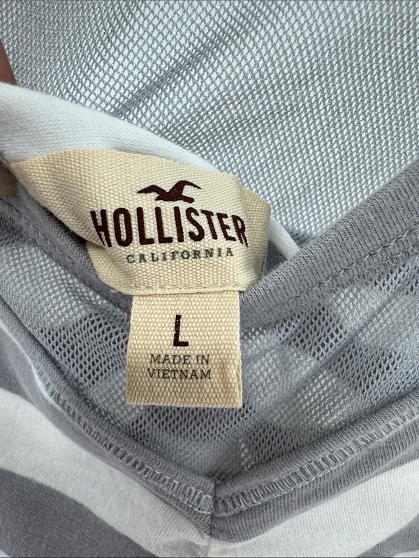Hollister White Gray Striped mesh fitted Women’s Top rockabilly punk L going out - Image 11