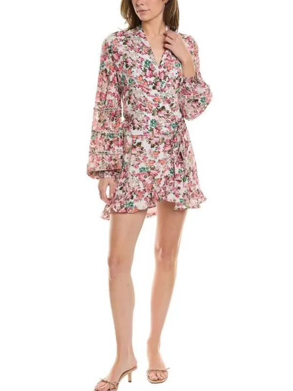 Rococo Sand Vie Floral Ruffle Mini Dress New Size Large Beaded Tie Resortwear - Image 2