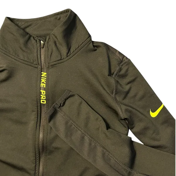 Nike Pro‎ Hyperwarm Womens Small Black Volt Yellow Half Zip Training To - Image 2