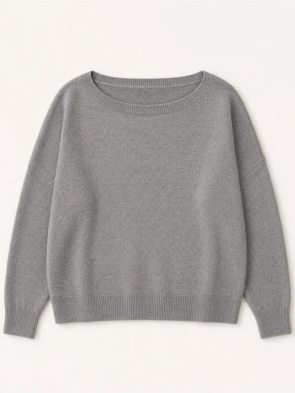 Women’s Gray Boat Neck Sweater Size S Oversized Relaxed Drop Shoulder Knit - Image 2