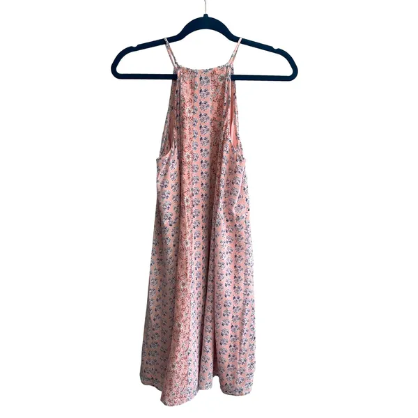 Rebecca Taylor Silk Floral Halter Mini‎ Dress Womens 2 Pink Blue Boho Pleated - Image 4