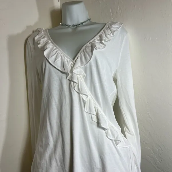 Lilly Pulitzer White Ruffle V-Neck Long Sleeve Top - Image 4