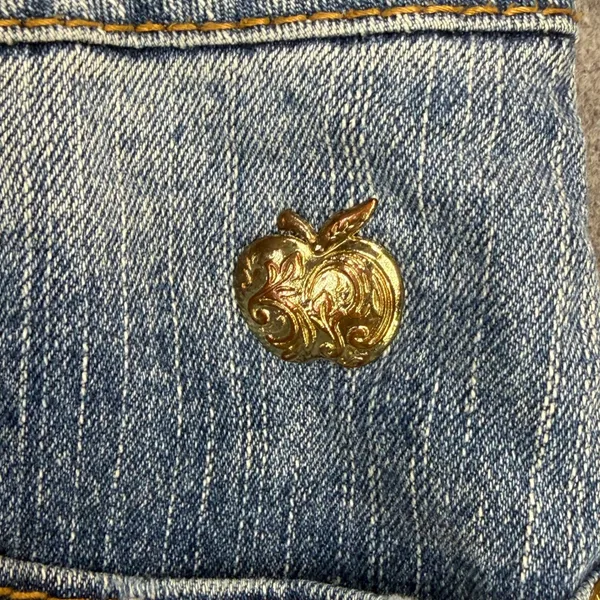 Vintage Apple Bottoms Y2K Jeans Womens 34x34 9/10 Blue Gold Accents Low Rise - Image 5
