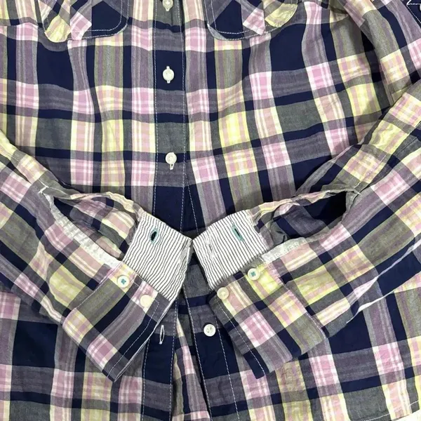 TOMMY HILFIGER Shirt Womens Small Purple Plaid Long Sleeve Button Front Top - Image 11