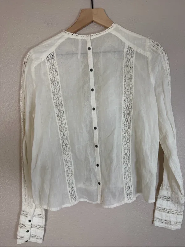 Free People Without You Lace Crochet Panel Ivory Peasant Blouse XS $148 - Image 8