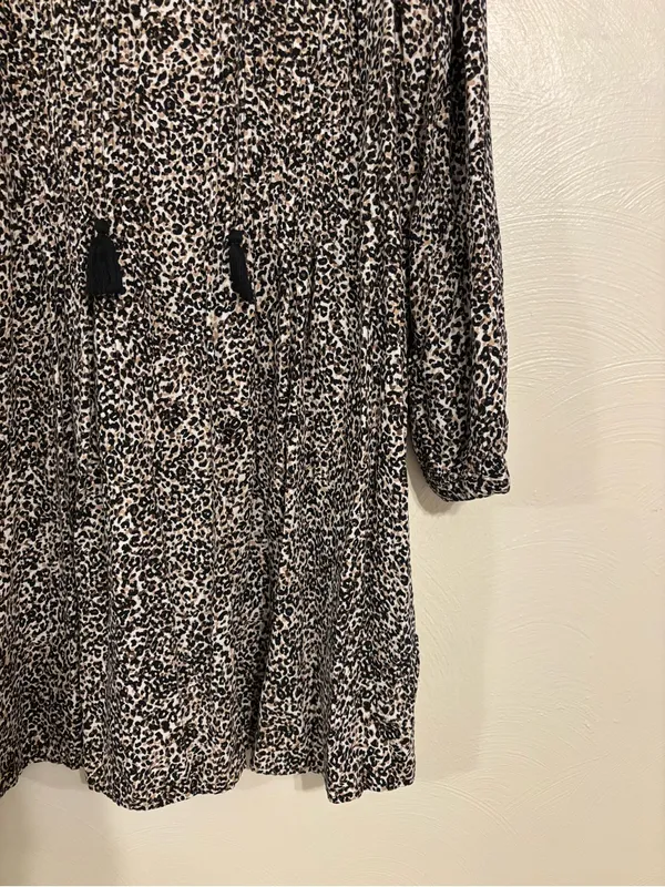 Old Navy Leopard Print Dress Large L Rayon Tassel Tie Long Sleeve Boho - Image 7