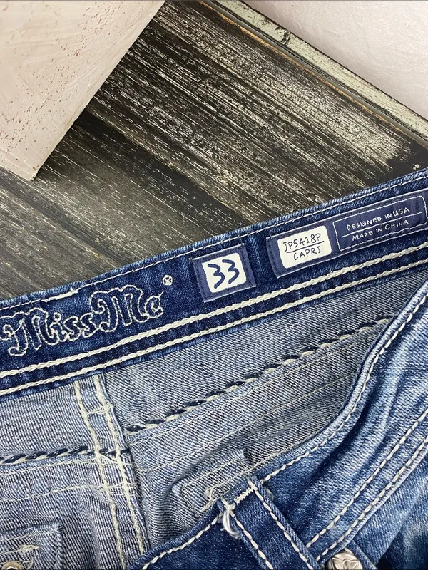 Miss Me Blue Denim Cropped Capri Jeans 33 - Image 4
