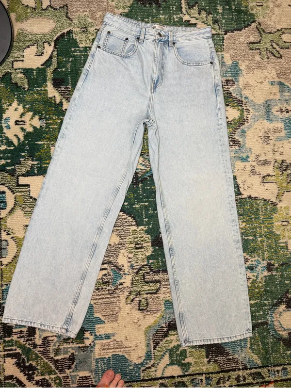 Zara High Rise Wide Leg Jeans Light Wash 100% Cotton Size 29 - Image 2