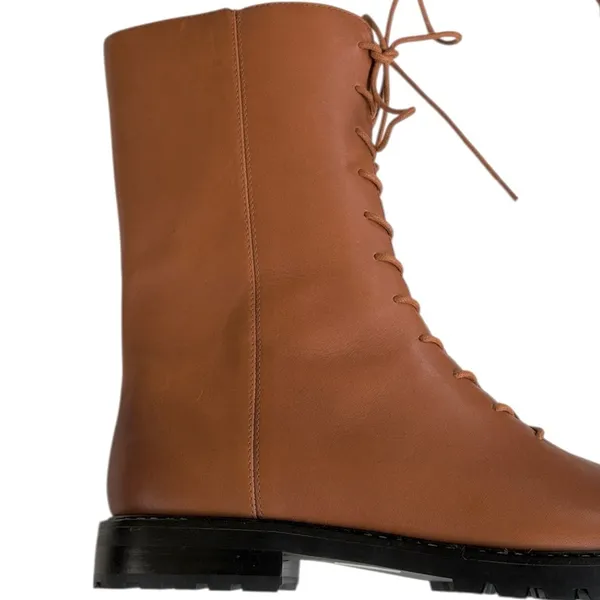 EUC J. Crew Leather Gwen Lace Up Lug Sole Mid-Calf Boots Brown Size 10 - Image 4