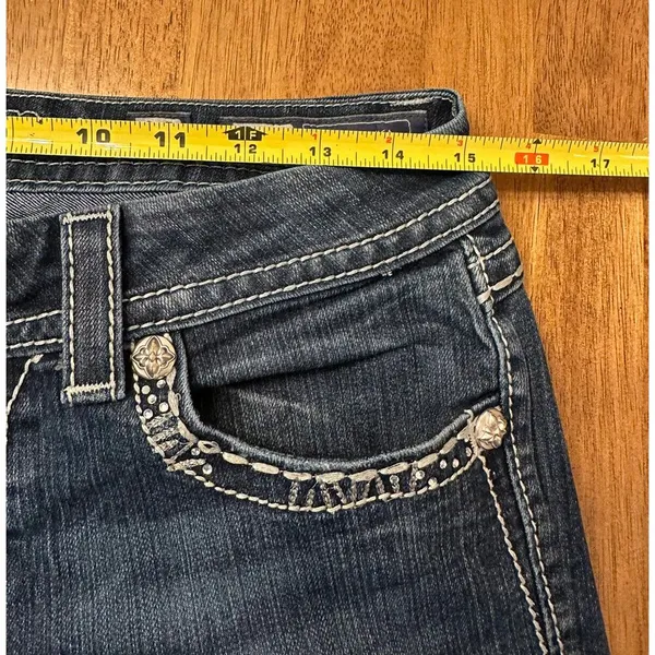 Miss Me Jeans Low Rise Easy Boot Size 28 Embellished Flap Pockets Thick Stitch - Image 8