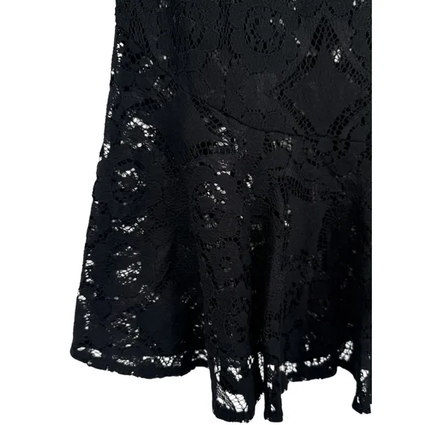 Free People Sheer Floral Lace Mini Dress 3/4 Sleeve Ruffle Hem Black Boho Size 0 - Image 10