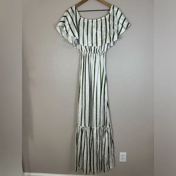 Astier New York Amal Striped Maxi Dress Pink Green XS Ruffle 100% Silk $595 - Image 10