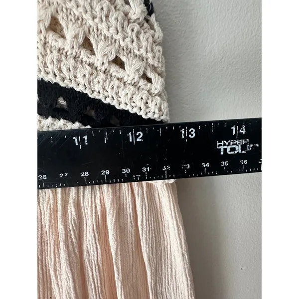 Zara Crochet Knit Bodice Crinkle Midi Dress Cream Black Boho Summer Flowy Size M - Image 7