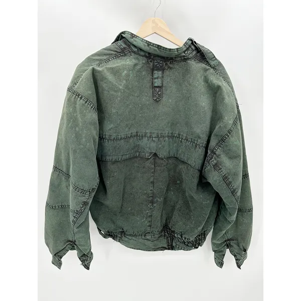 Expressions‎ Jacket Womens Large Green Acid Washed Full Zip Cotton Bomber Jacket - Image 2