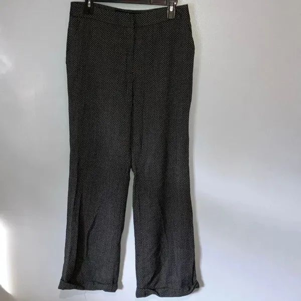 Lafayette Black & White Herringbone Wool Blend Wide Leg Pants Size 10 #771 - Image 2