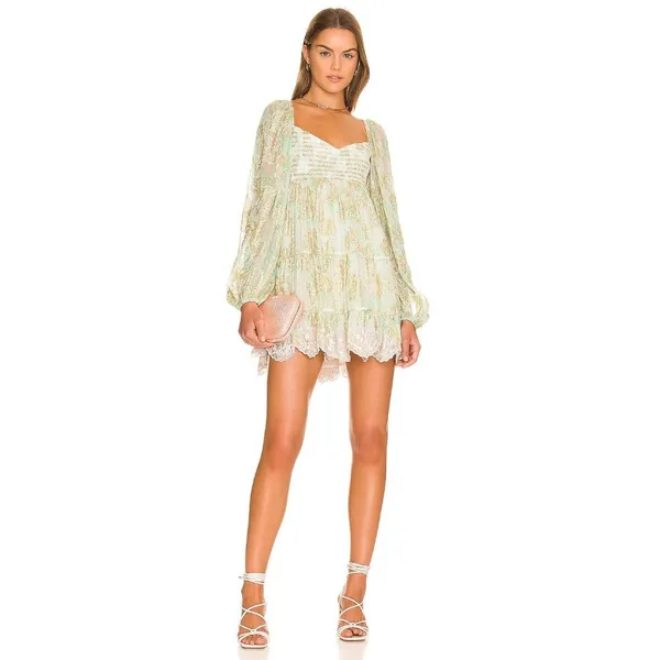 HEMANT AND NANDITA Sidra Mini Dress in Sea Green X-Small New Womens Metallic - Image 11