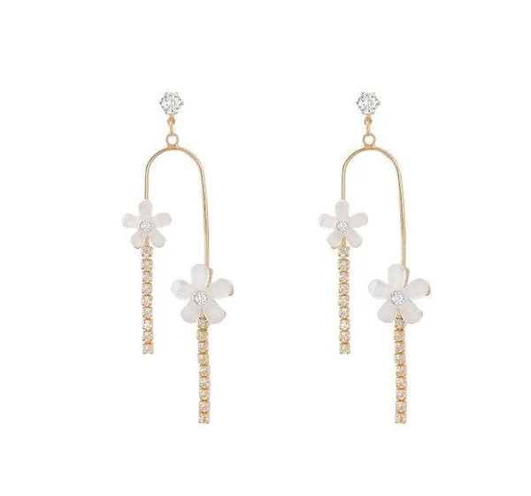Women's Crystal Flower Dangle Drop Earrings Gold - Image 4