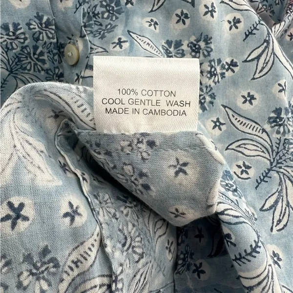 Cassandra Harper block print button down shirt‎ sz m Blue Size M - Image 6