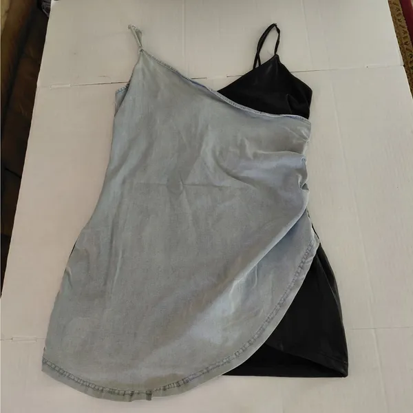 AKIRA Womens Mini Dress Size 1X Denim Faux Leather Party Going Out Y2K Revival - Image 7