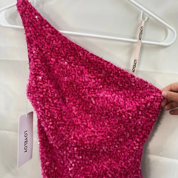 NEW Loyeloy women's pink sequins one shoulder cutout strap bodycon‎ mini dress - Image 2