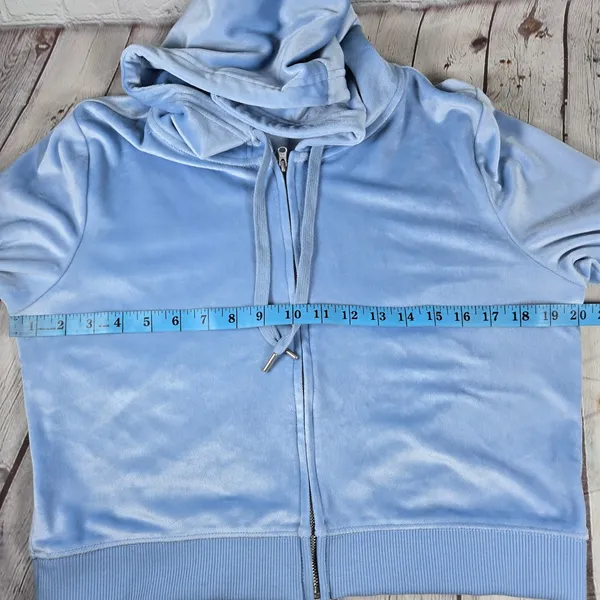 Aerie‎ Real Good Velour Full Zip Hoodie Light Blue Cropped Sweatshirt Large - Image 9