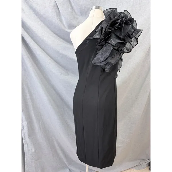 NWT Aidan Mattox Black One Shoulder Ruffle Cocktail Dress Sz‎ 10 - Image 6