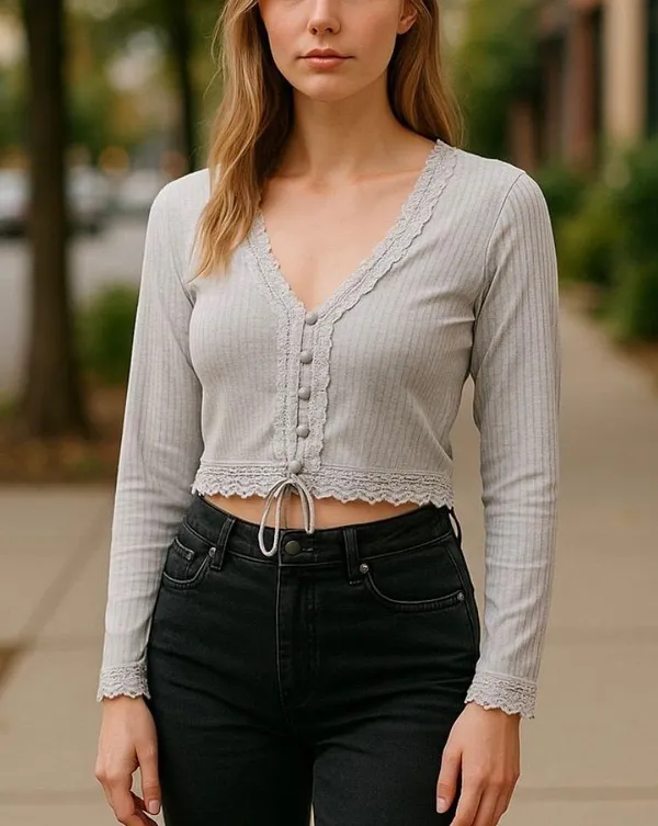 Free People Linen Blend Bohemian Cropped Lavender Women's Boxy Top Size Large - Image 13