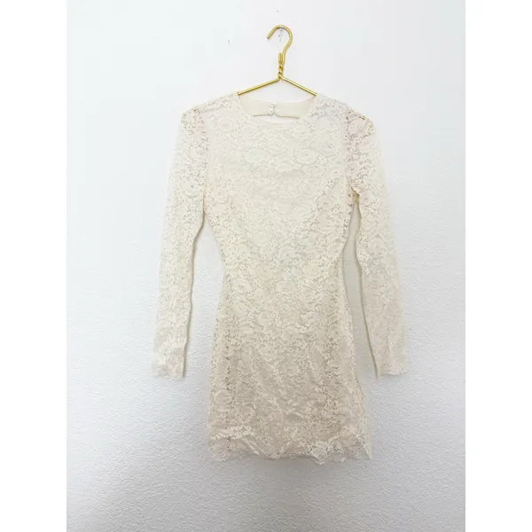 NWT Zara White Lace Long Sleeve Open Back Mini Dress Size Small Bridal Chic - Image 4