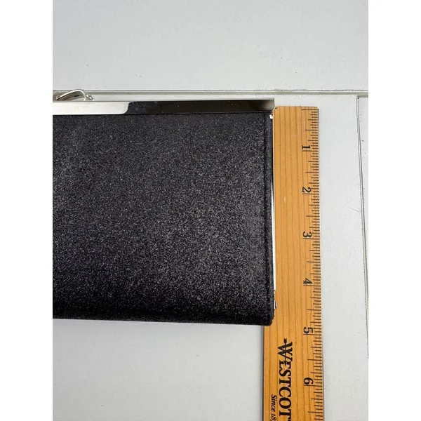INC International Concepts Black Glitter Evening Clutch Rhinestone‎ Bow - Image 7