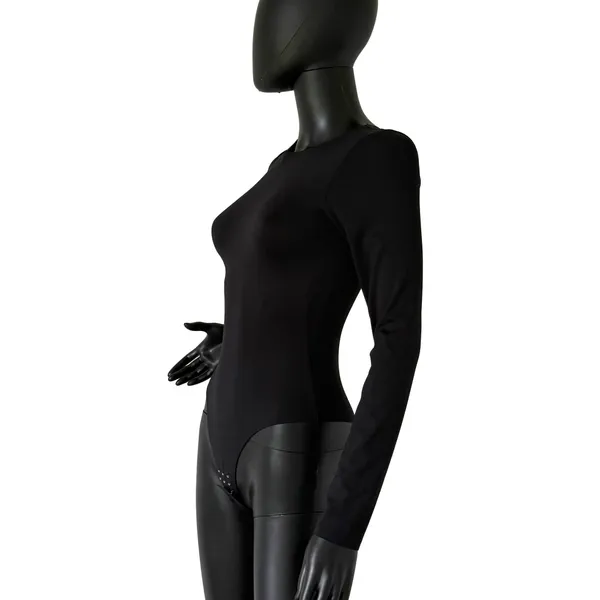 Black Slim Fit Bodysuit One Piece Long Sleeve Seamless Top Tee T-Shirt Blouse - Image 2