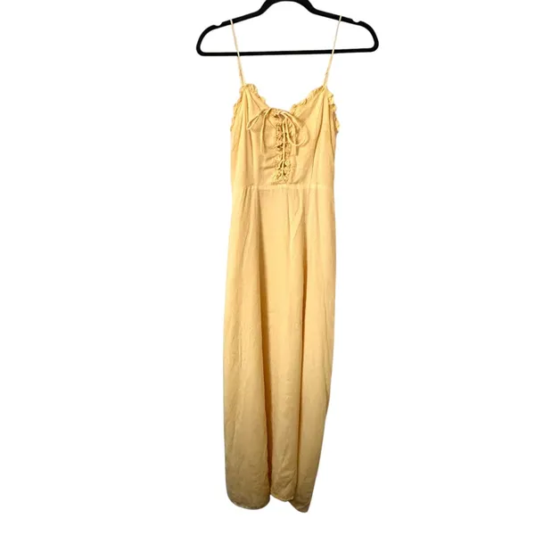 & OTHER‎ STORIES Ruffled Lace Up Midi Sundress Yellow Sz 4 - Image 2