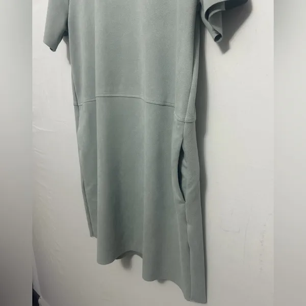 Zara women’s size L Sage Green Shift Dress Raw Hem Short Sleeve Pockets(A425)✨ - Image 8