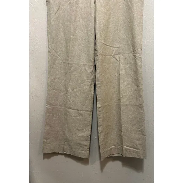 Isaac Mizrahi Womens Linen Blend Trousers Wide Leg Cropped Beige Button Accent‎ Pants Size 8 - Image 6