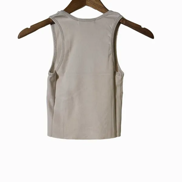 Daydreamer Ribbed Tank Top Dirty Whtie Sleeveless Fitted Minimalist Size Medium - Image 5
