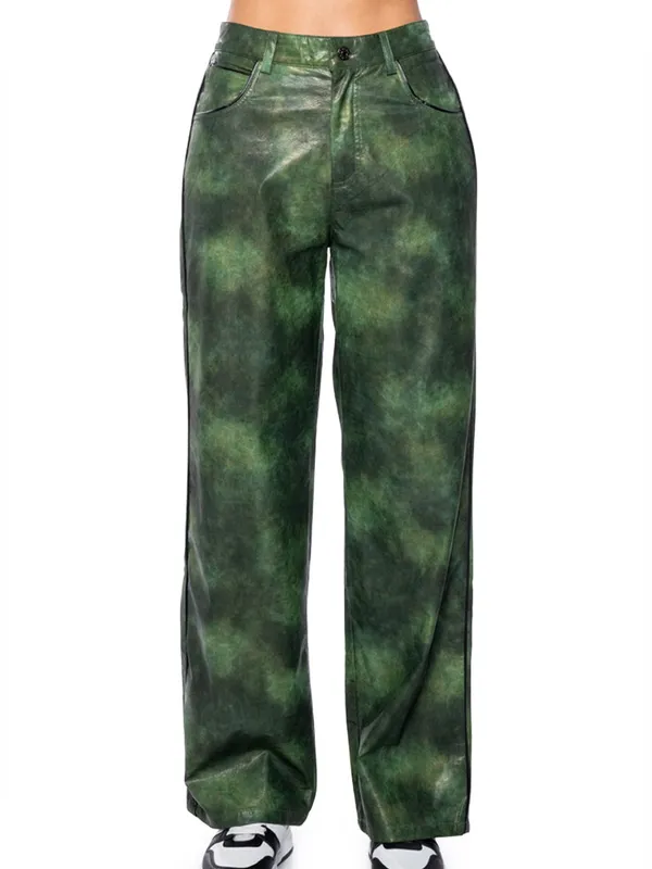 Vintage Y2K Green Wide Leg Faux Leather Pants - Image 2